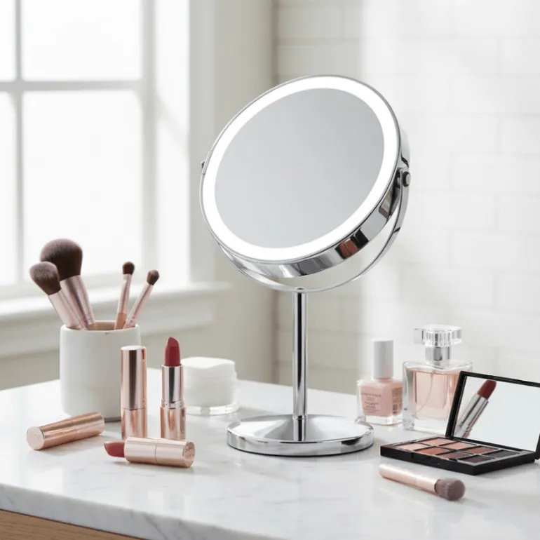 Makeup-spejl med tonet lys - 1x/10x forstørrelse