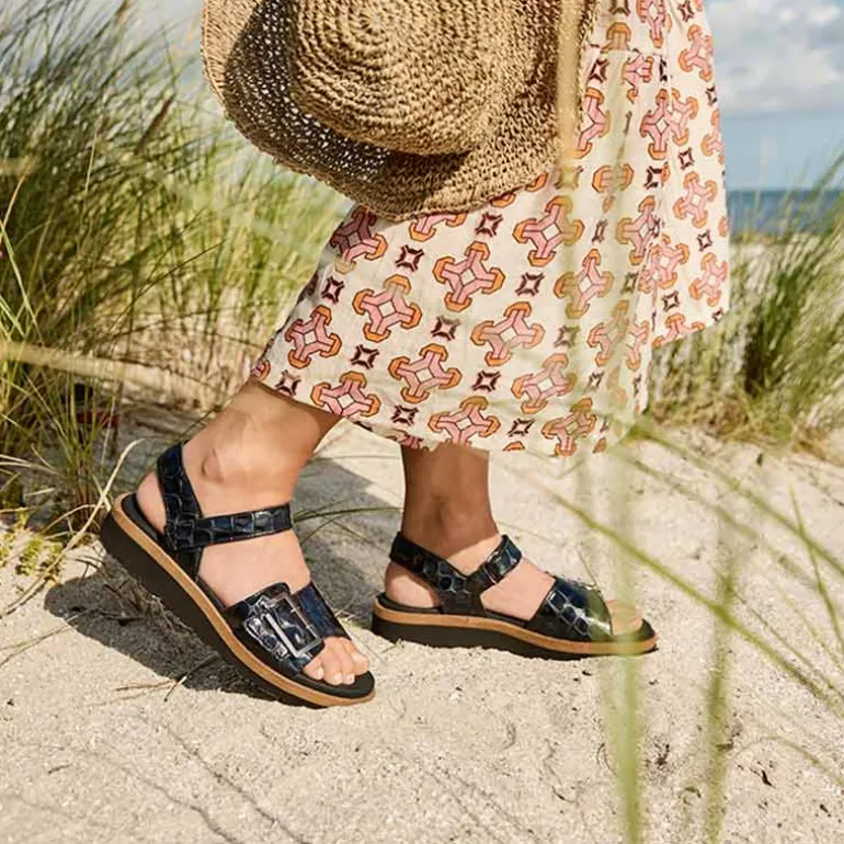New Feet damesandal - Sort kroko