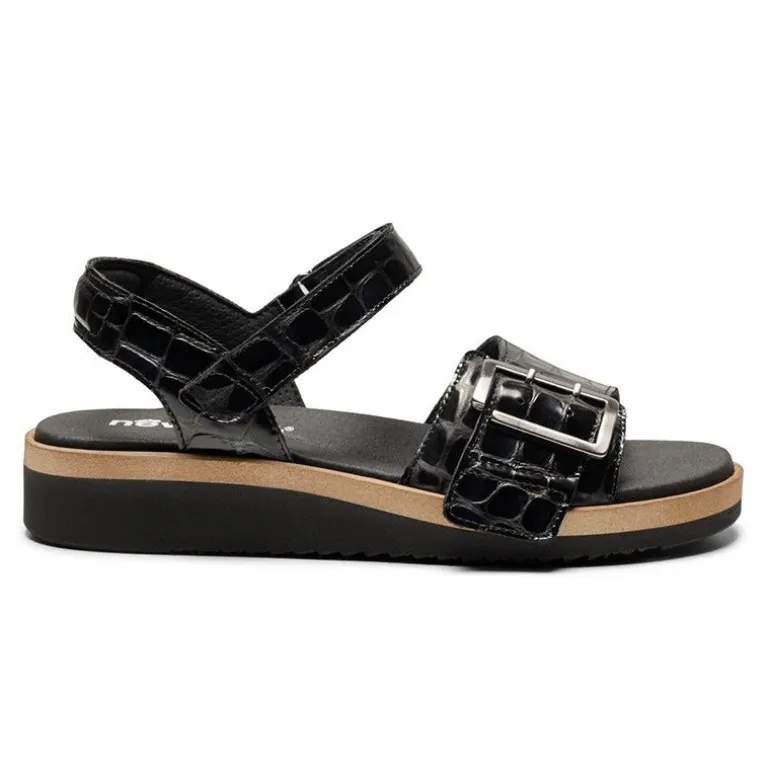 New Feet damesandal - Sort kroko