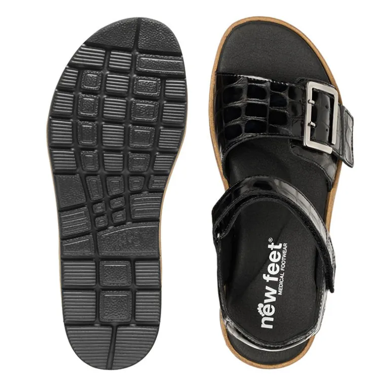 New Feet damesandal - Sort kroko
