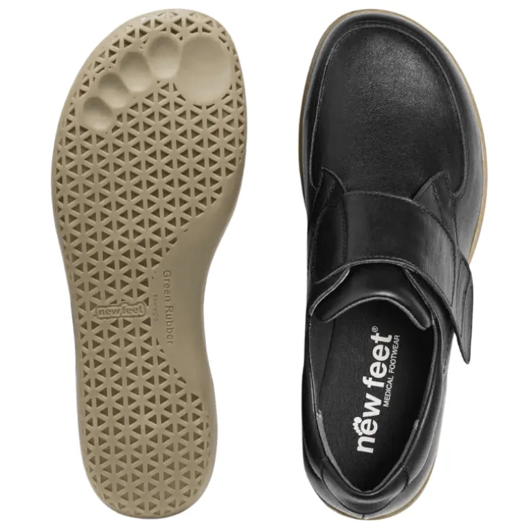 New Feet damesko med velcro - Sort læder